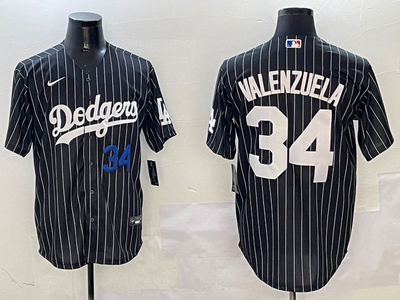 Men Los Angeles Dodgers #34 Valenzuela Black Stripe Jointly Name 2025 Nike MLB Jersey style 9->los angeles dodgers->MLB Jersey